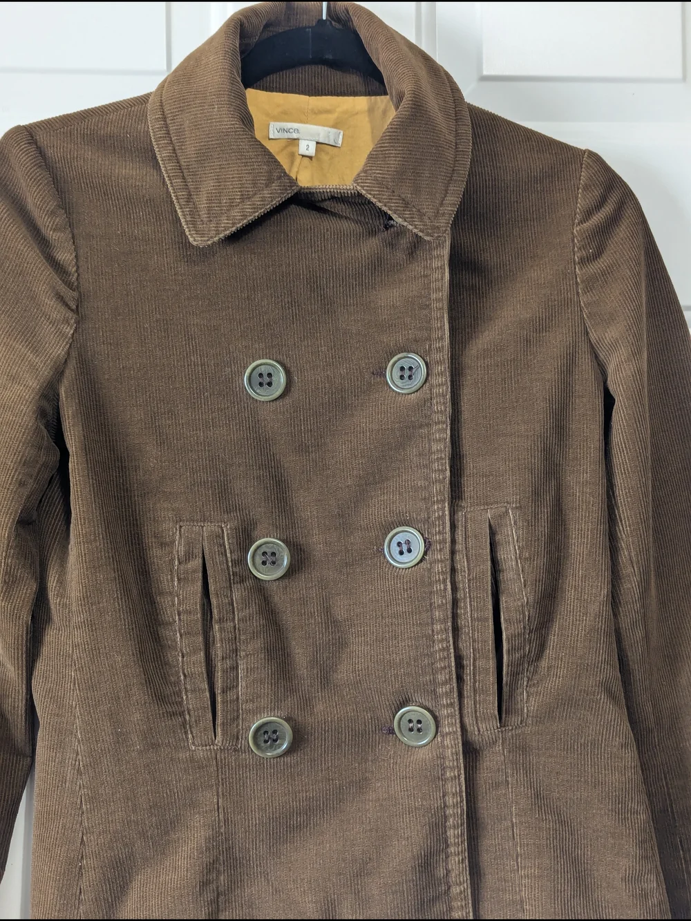 Vince Vintage Y2K women's Brown Corduroy Jacket Mustard Yellow Lining Sz 2 = XS